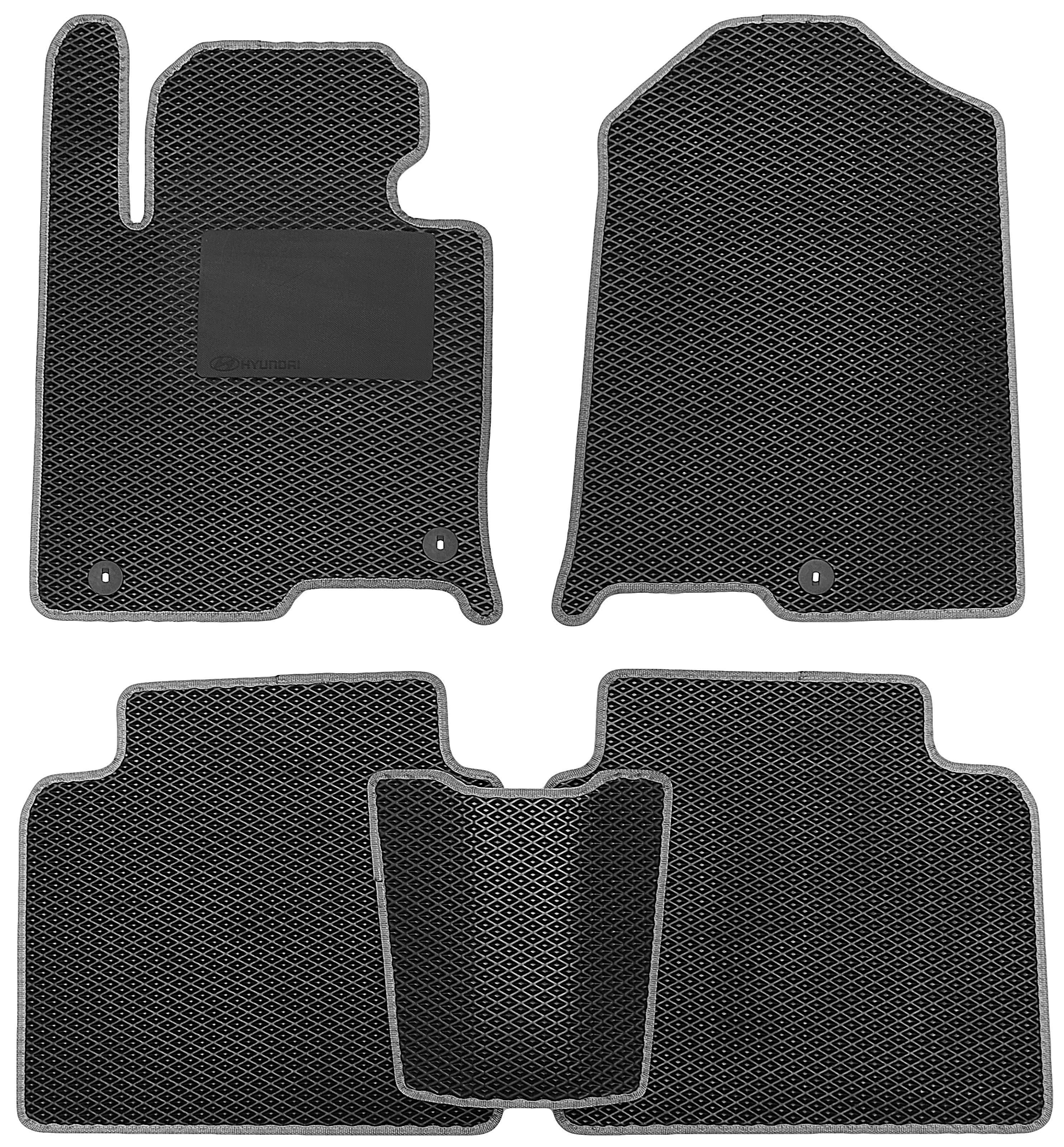 Коврики в салон Kinetic для Hyundai Sonata '15 EVA с серой тесьмой с подпятником Черный