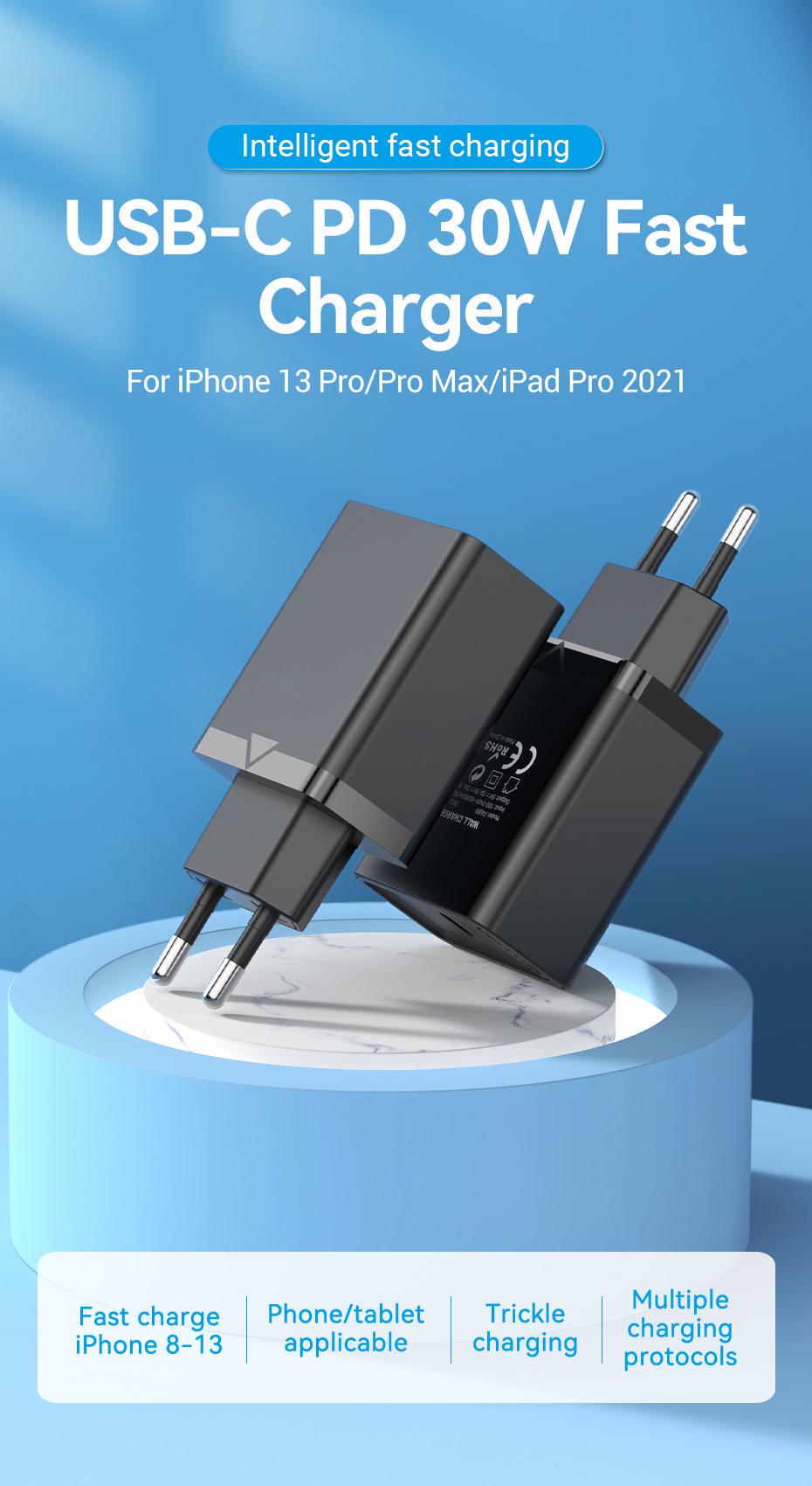 Зарядное устройство для Vention 30W Type-C 2.5A/12V USB-C для iPhone 15/14/13/12 Черный (FAIB0-EU) - фото 2