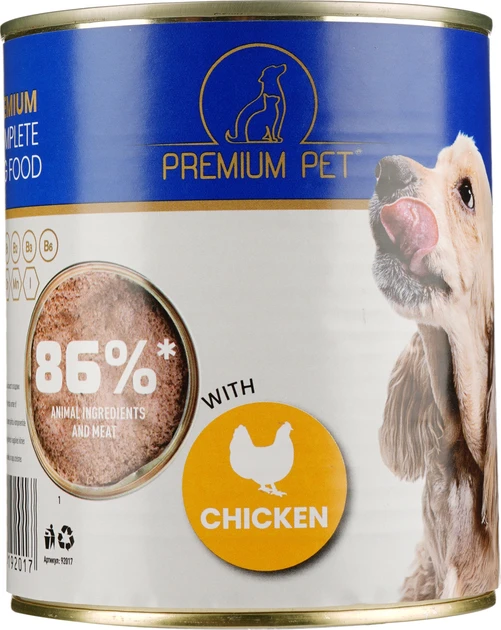 Паштет для взрослых собак Premium Pet с курицей влажный корм консерва 800 г (2641234760)