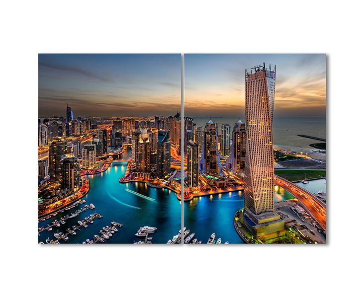 Картина модульная Вечерний Дубай на побережье Персидского залива 2 модуля 80x120 см