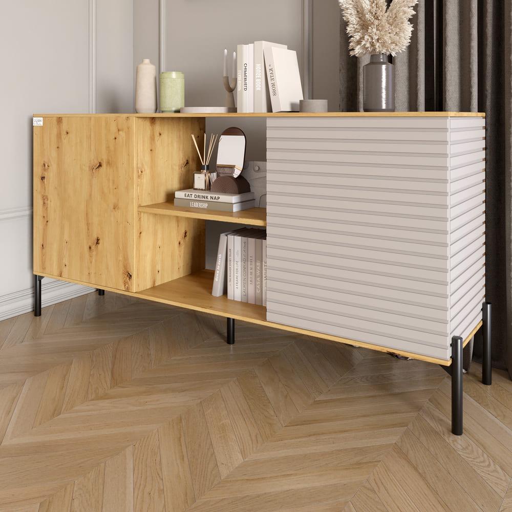 Комод відкритий Lion Грей на чорних металевих ніжках Дуб Артизан/Кашемір (000-000-2233) - фото 1 Комод відкритий Lion Грей на чорних металевих ніжках Дуб Артизан/Кашемір (000-000-2233) - фото 1