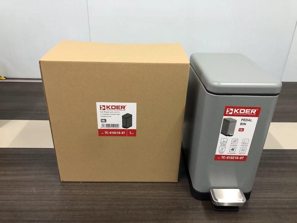 Відро для сміття KOER TC-010210-07 з плавним закриттям прямокутне 10 л Сірий (KR5599) - фото 7