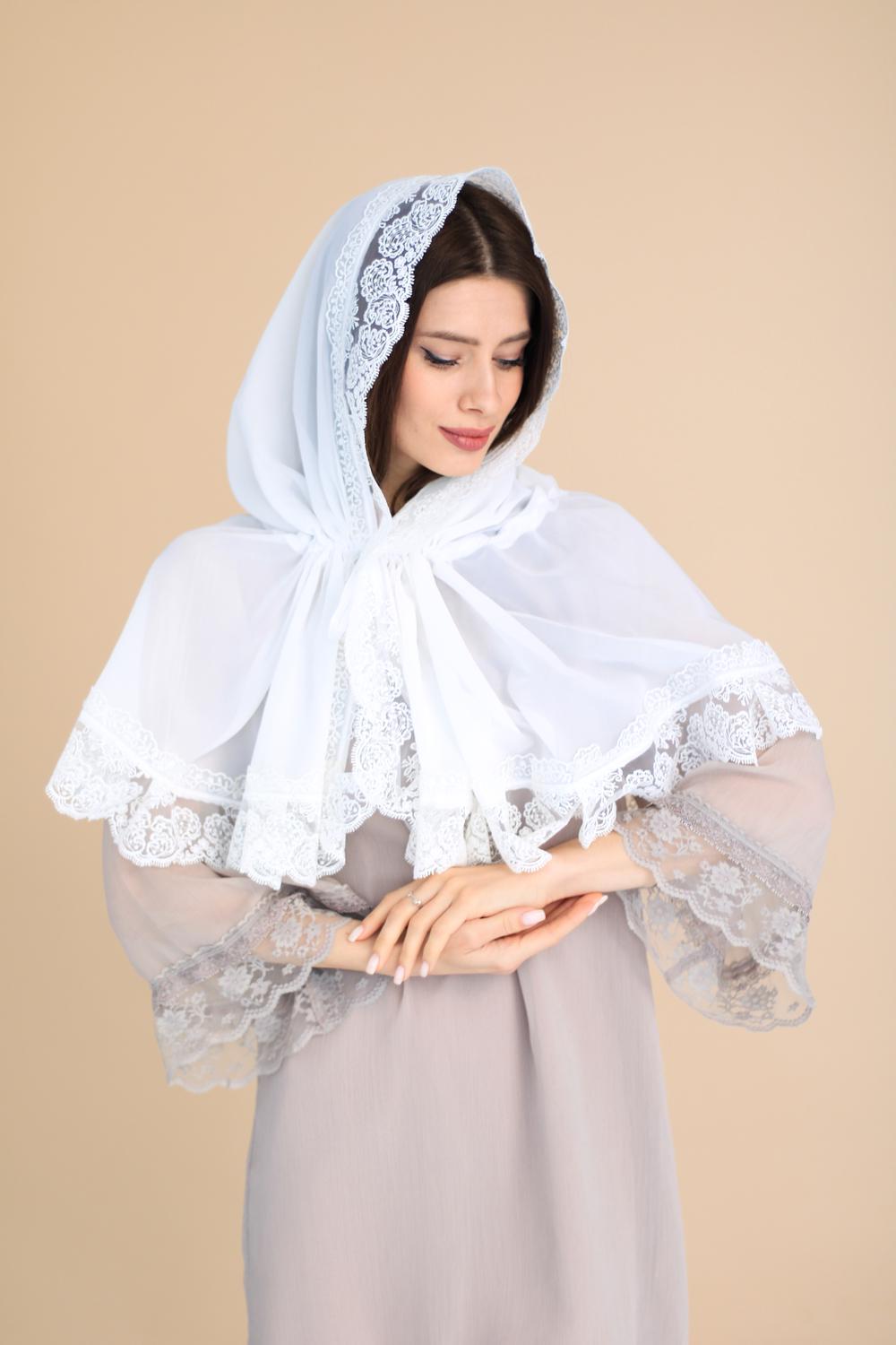 Палантин для храму на голову Білий (п014) - фото 2