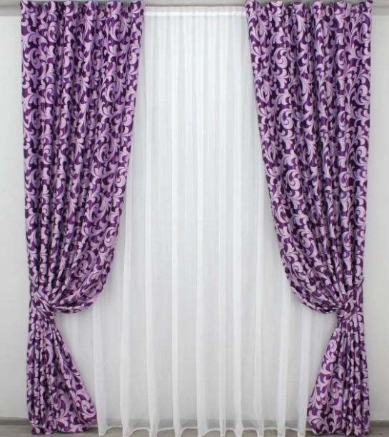 Шторы с узором блекаут 1,5х2,7 м 2 шт. Фиолетовый (454ш)