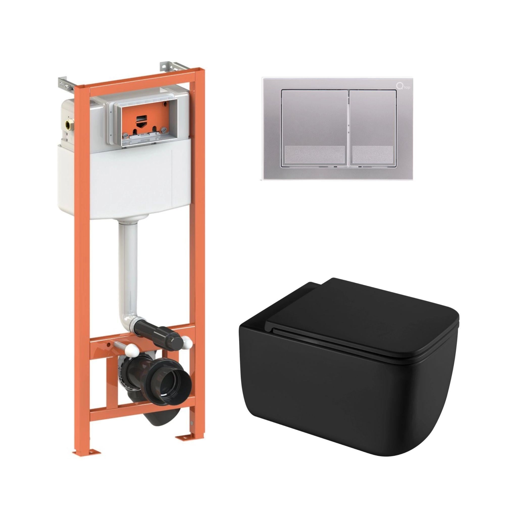 Набор для ванной комнаты Qtap подвесной унитаз Gemini/комплект установки Nest/квадратная клавиша Satin (SD00052296)