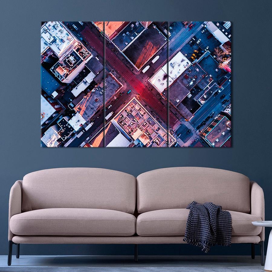 Картина город Утро над многоэтажными домами 78x48 см (A557-3)