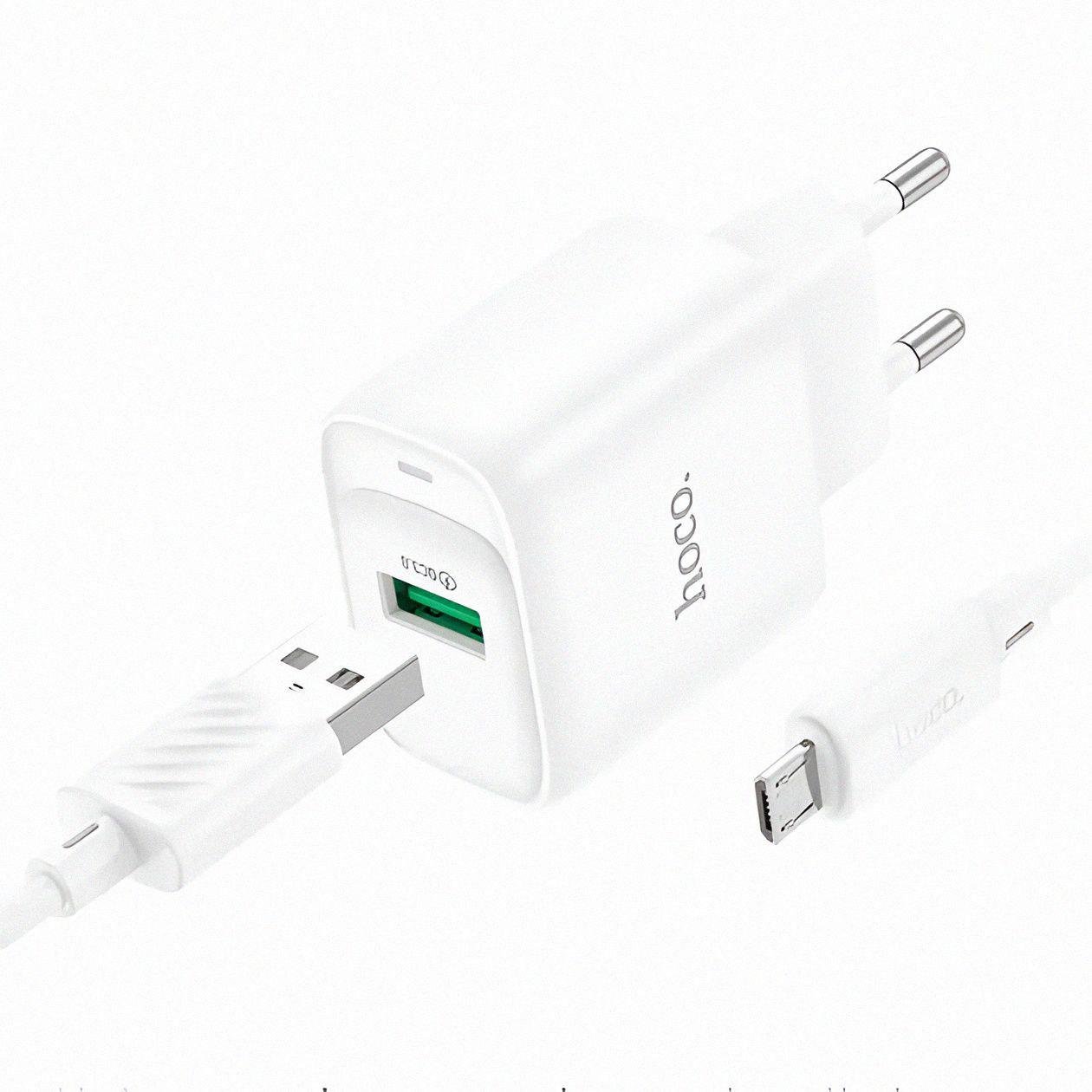 Зарядное устройство сетевое Hoco C140A QC3.0 18 Вт с кабелем Micro-USB Белый (28095223)