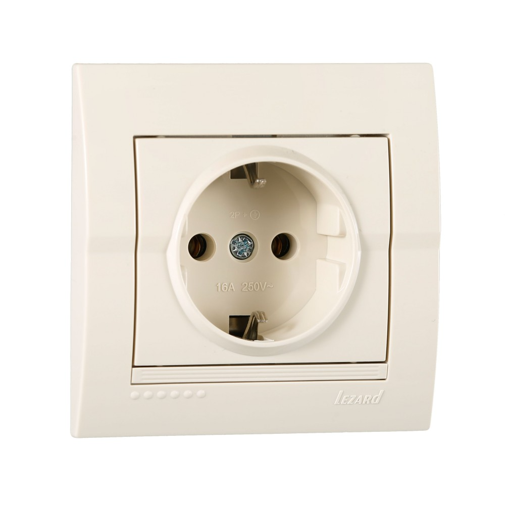 Розетка Lezard Deriy 1-а з заземленням Кремовий