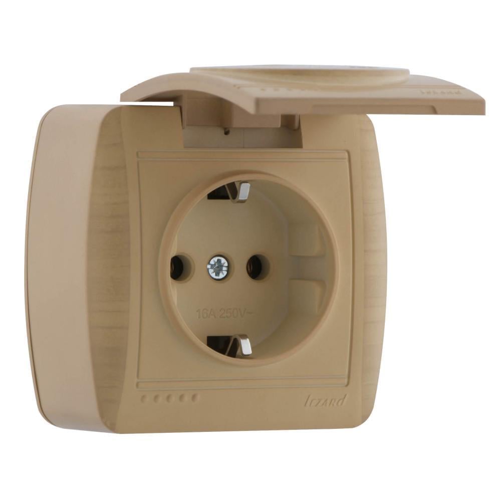 Розетка Lezard Demet 1-я із заземленням та кришкою Кленовий (711-4700-123)