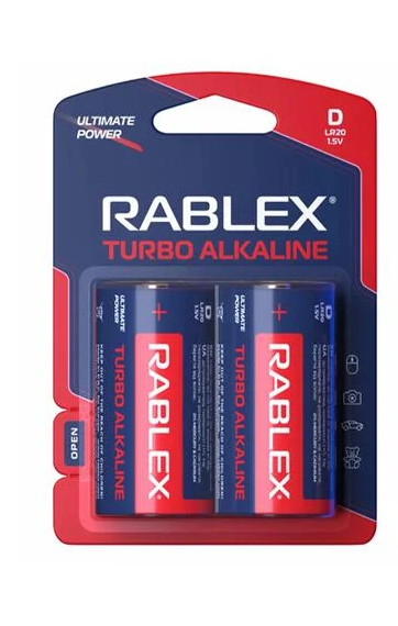 Батарейка щелочная Rablex Turbo Alkaline LR20 D 1,5V блистер 2 шт. - фото 1