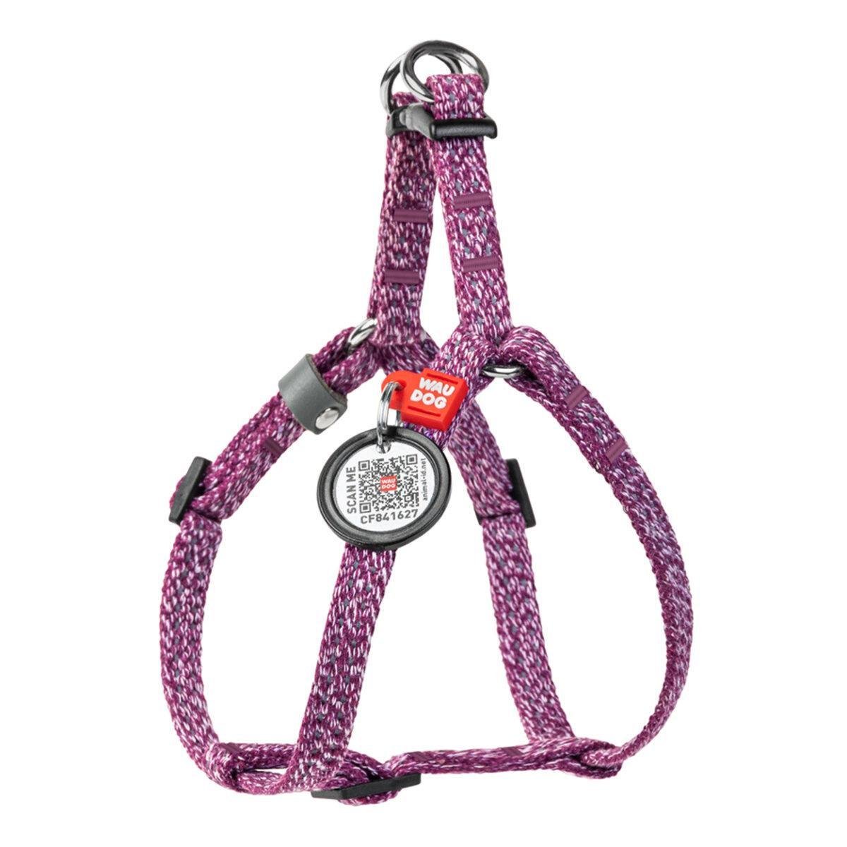 Шлея для кошек/мелких пород собак Waudog Re-cotton с QR паспортом/светоотражающая/пластиковым фастексом XS 10 мм х 28-40 см Фиолетовый (16709 Col)