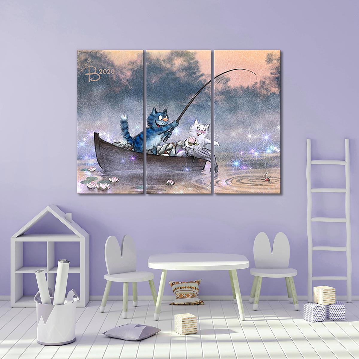 Модульная картина Подсекай Особенности летней рыбалки 3 модуля 50x75 см