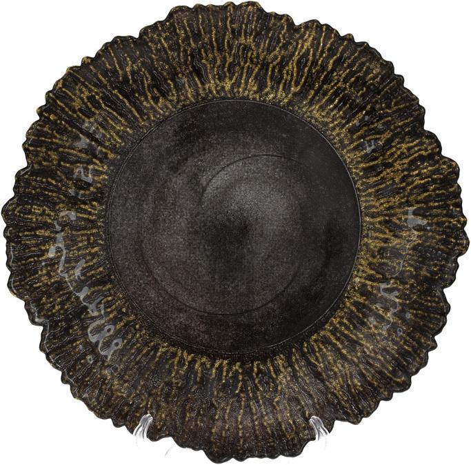 Сервировочное стеклянное блюдо с золотой каймой до центра 33 см Черный