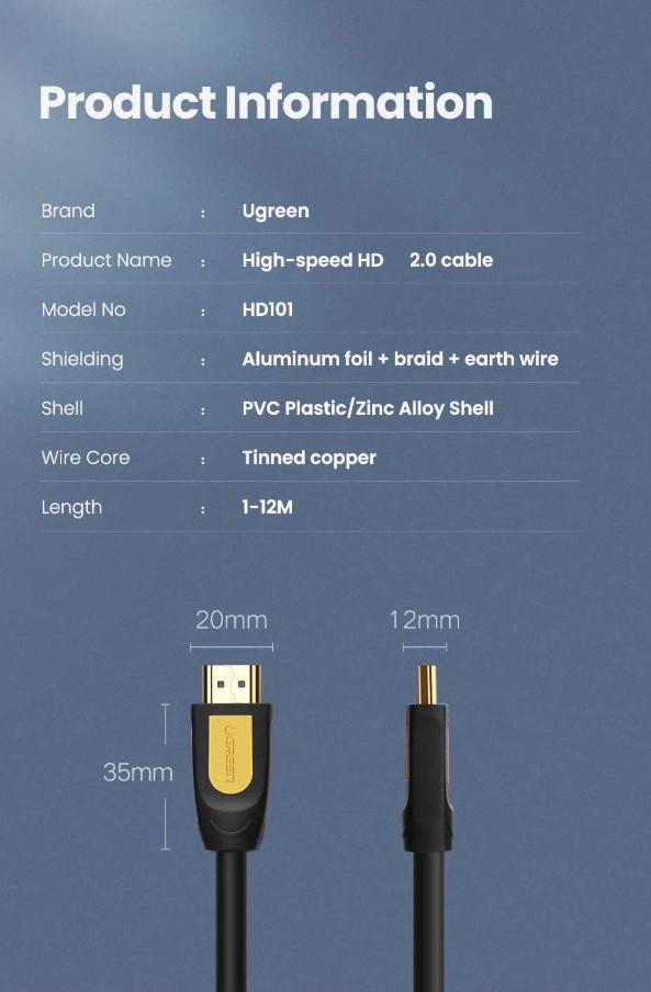 Кабель видео Ugreen HDMI 2,0 4K 3D 0,75 м Black/Yellow (HD101) - фото 10 Кабель видео Ugreen HDMI 2,0 4K 3D 0,75 м Black/Yellow (HD101) - фото 10