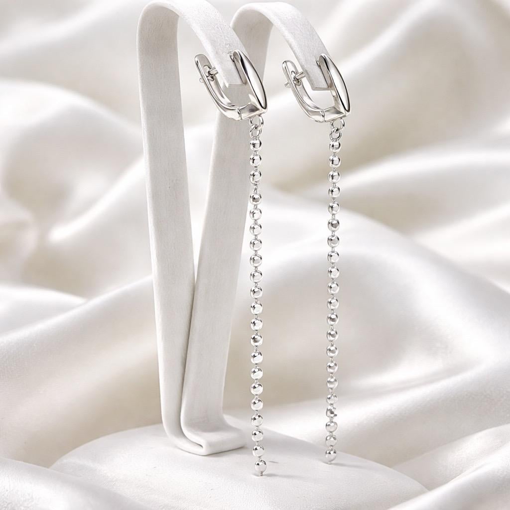 Сережки-підвіски срібні з ланцюжком із круглих пластин подовжена модель з англійським замком