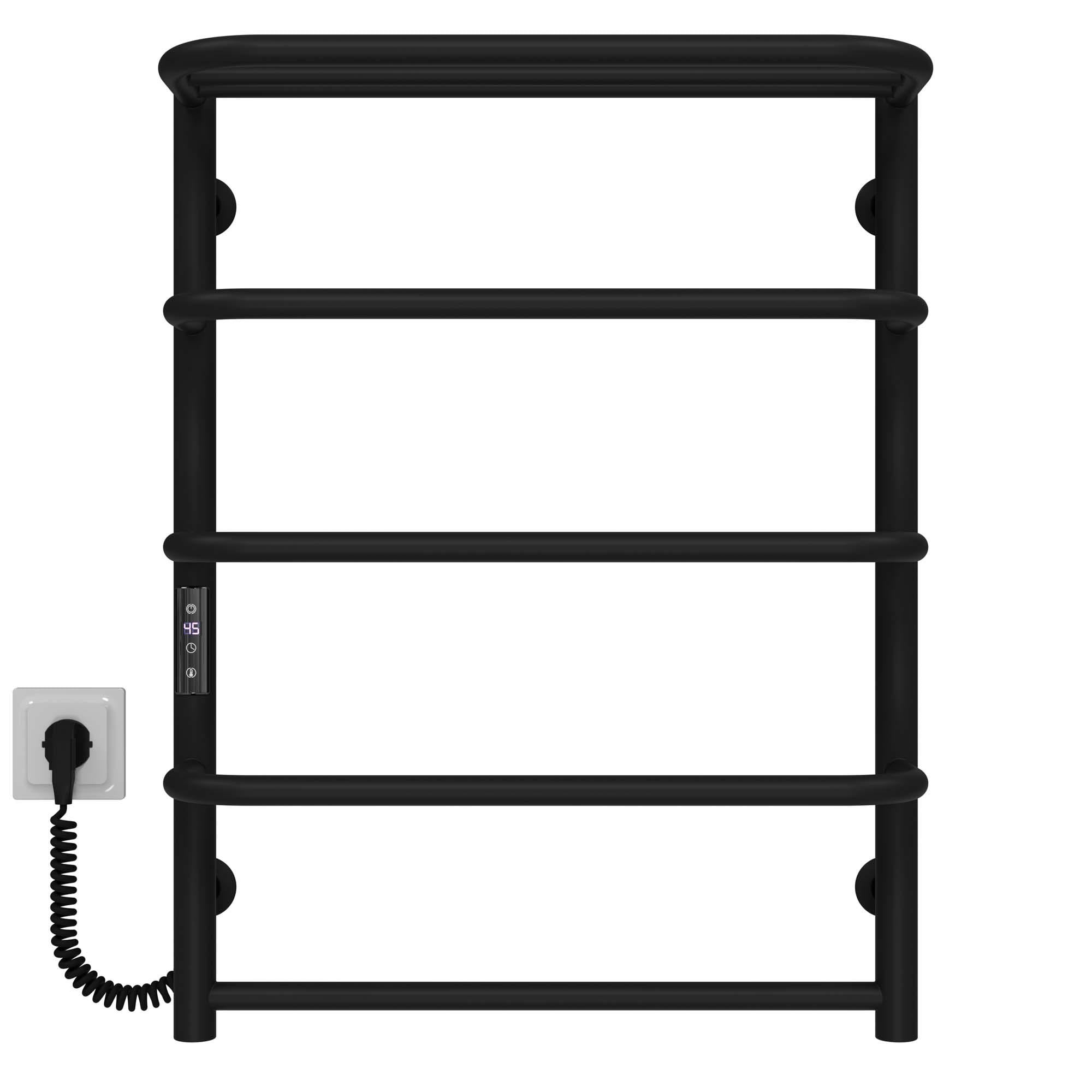 Рушникосушарка електрична з полицею Deffi Стандарт П5 JD03 ліве підключення нержавіюча сталь 500х700 мм Чорний Хром (C.SP.70.50.5.E.B.L.1)