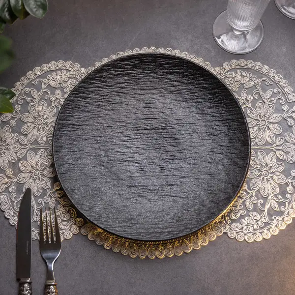 Тарілка сервірувальна для закусок та салатів та основних страв YIWU керамічна 25 см Чорний (147-107-HP-7-727) - фото 4