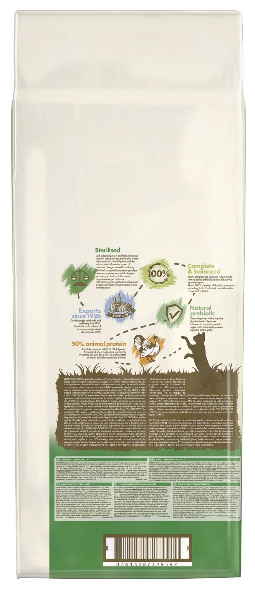 Сухой корм для стерилизованных котов Purina Cat Chow Sterilized с индейкой 15 кг (7613287329592) - фото 3 Сухой корм для стерилизованных котов Purina Cat Chow Sterilized с индейкой 15 кг (7613287329592) - фото 3