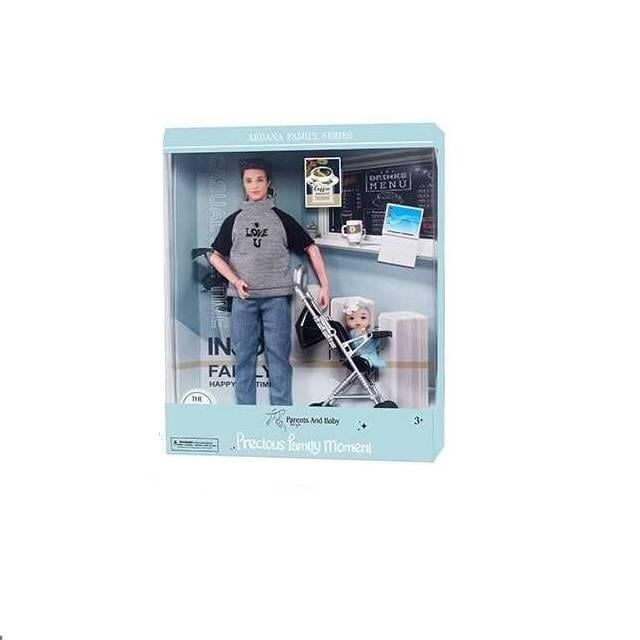 Кукла Ardana FEmily Папа с дочкой/коляска/ноутбук/чашка 30 см Multicolor (147949)