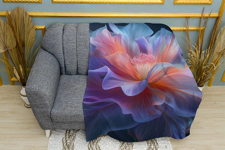 Плед Большой сказочный синий цветок плюш однослойный 135х150 см (114246)