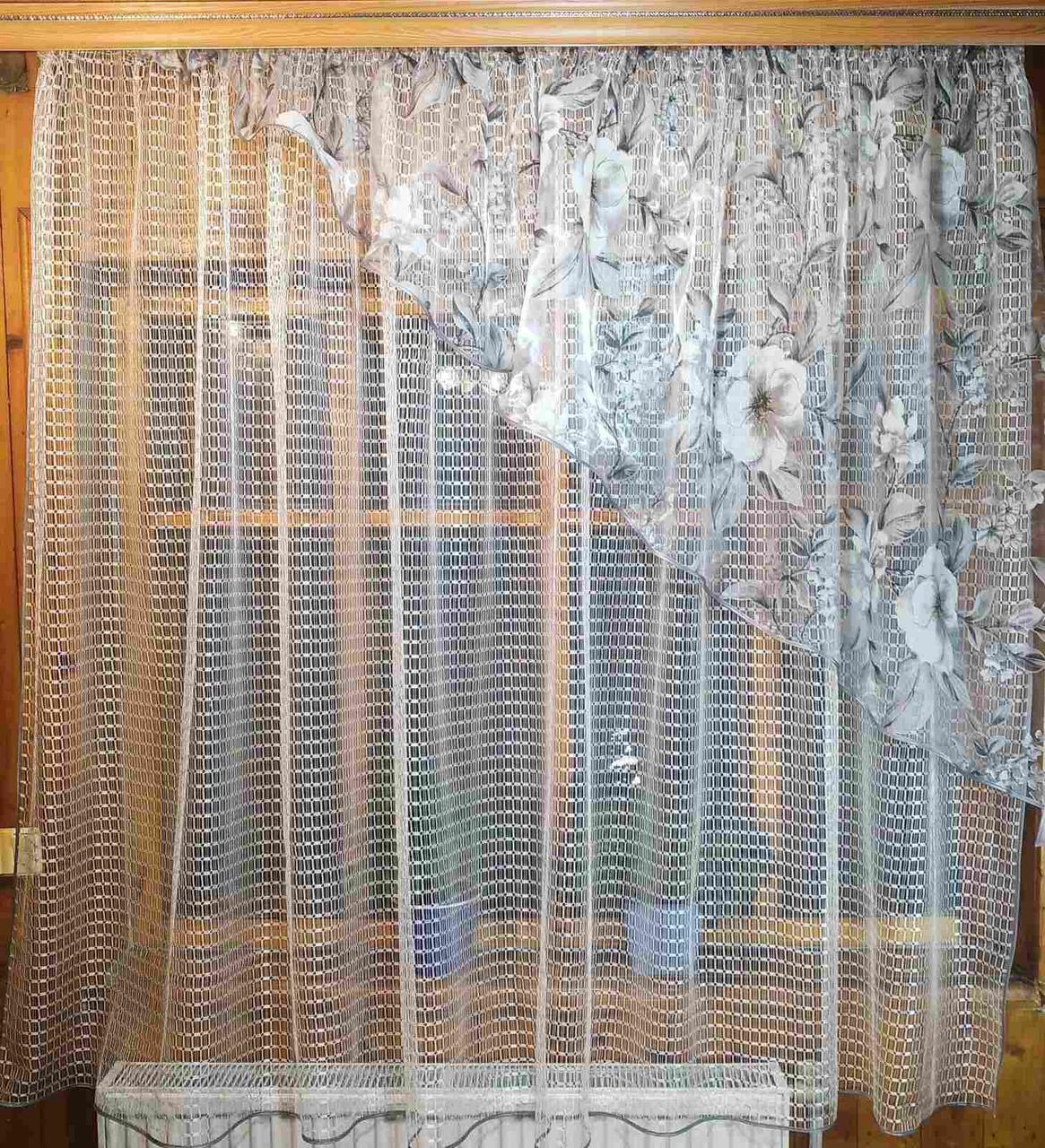 Шторы Фаина правая Молочный/Яблочное цветение/Серый (873611616) Шторы Фаина правая Молочный/Яблочное цветение/Серый (873611616)