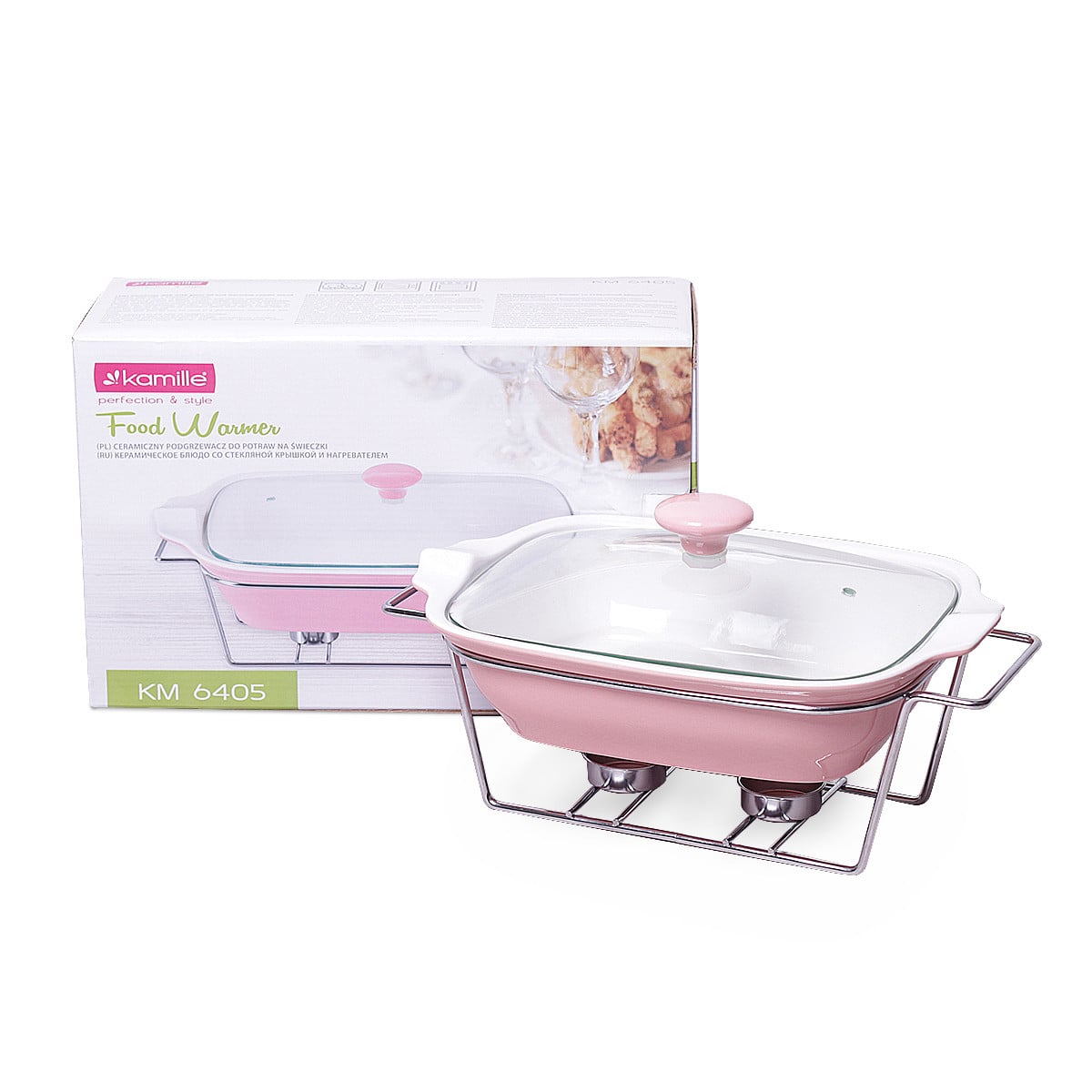 Мармит Kamille керамический прямоугольный с подставкой 30,5х19х6 см Розовый (KM-6405R)