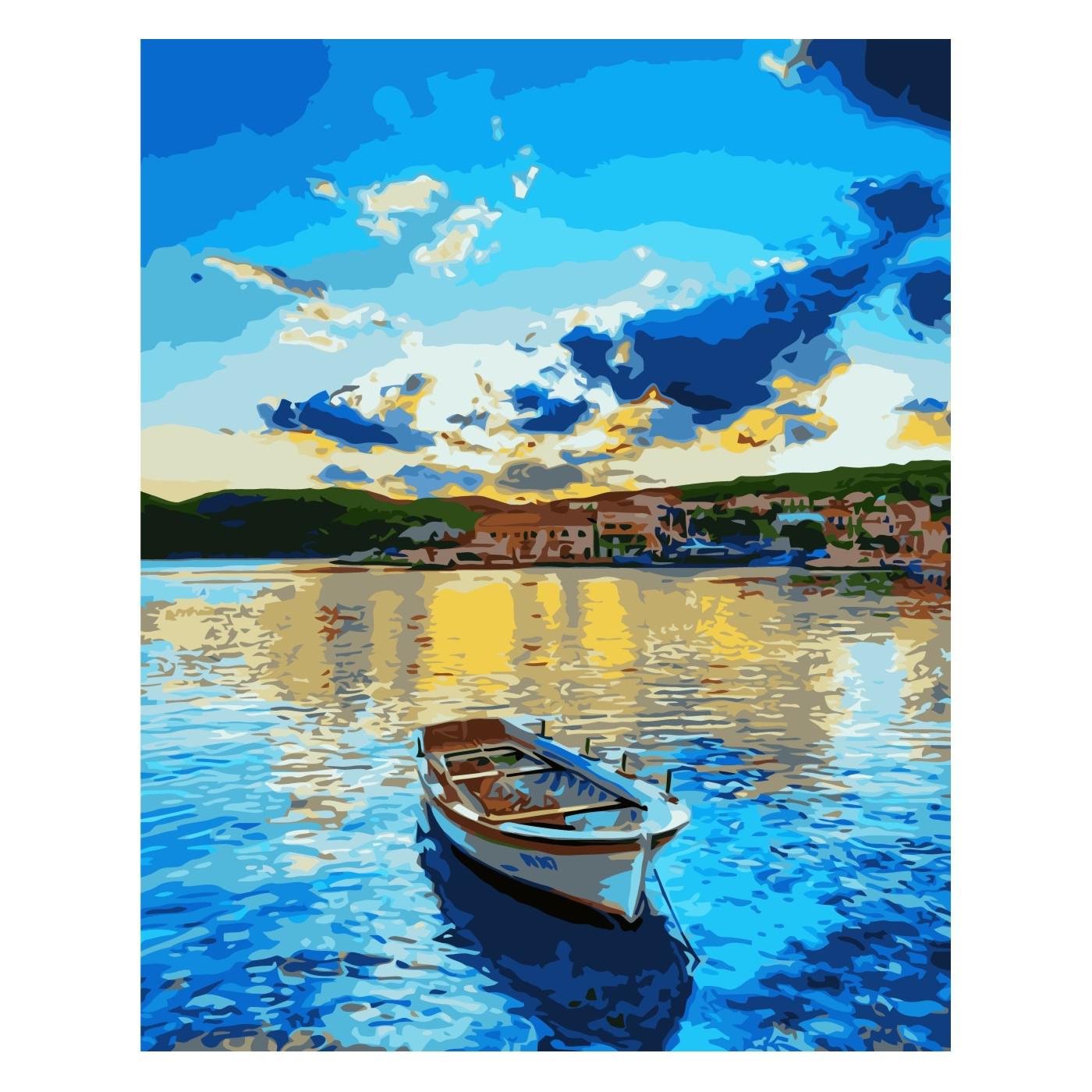 Картина по номерам Strateg Одинокая лодка на восходе солнца 40x50 см (VA-2237)