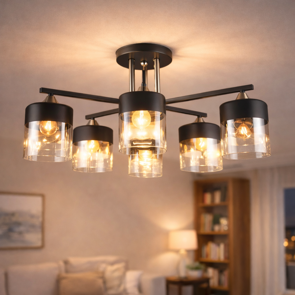 Люстра Sirius с металлическим каркасом под шесть ламп Е27 Черный/Золотой (B N4056/6)