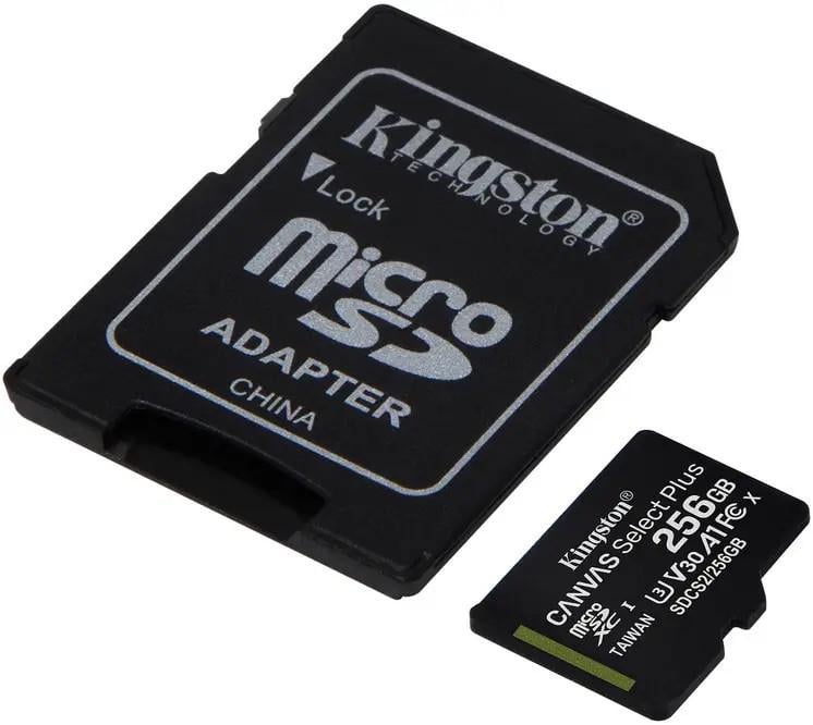 Карта памяти Kingston microSDXC Canvas Select Plus Class 10 UHS-I U1 V10 A1+SD-адаптер 256GB Full HD и 4K (2548091757)