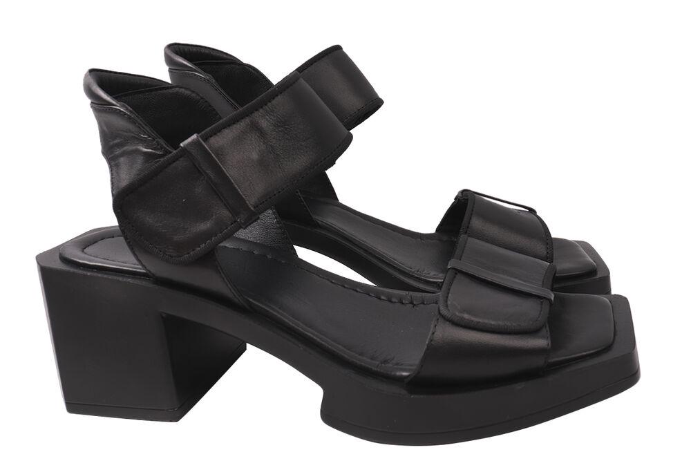 Босоножки женские Aquamarin из кожи на большом каблуке с открытой пятой р. 38 Черный (1959-21LBC)