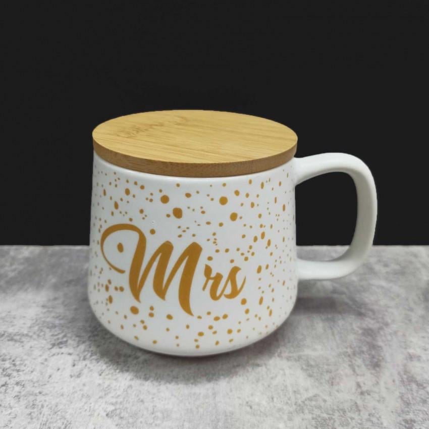 Чашка "Місис" з бамбуковою кришкою 400 мл Білий (20634)