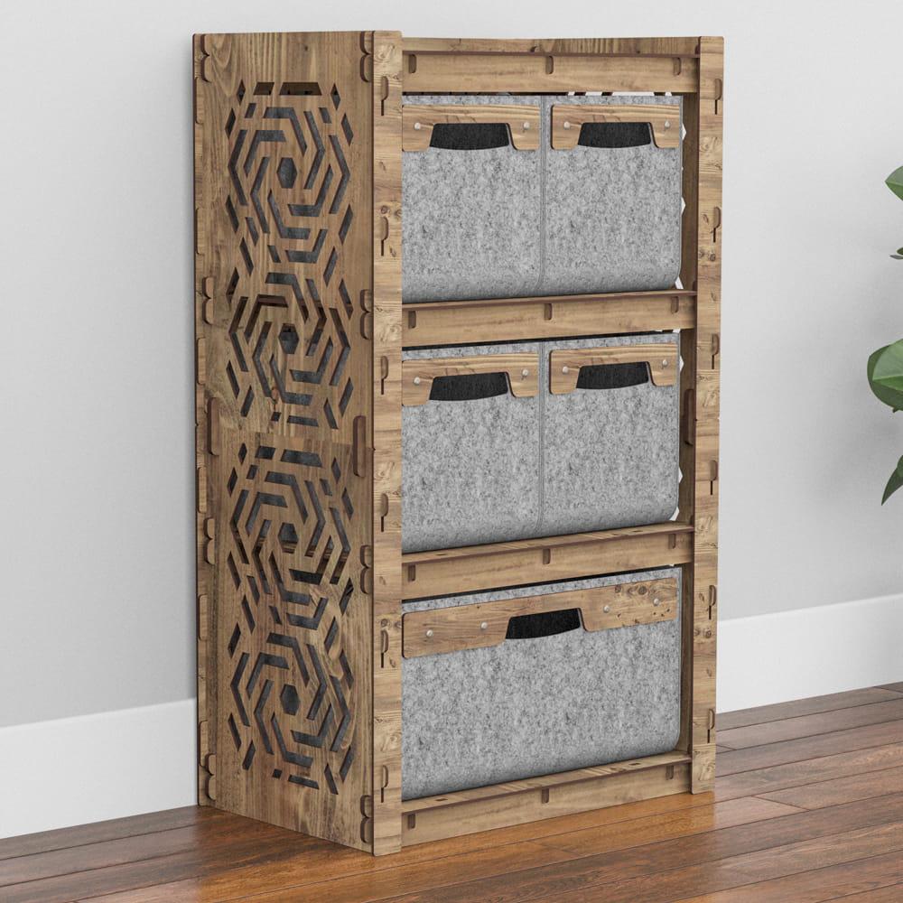 Комод в спальню из дерева Hexagonica Chevron на 5 ящиков серые корзины 900х528х345 мм (111359) Комод в спальню из дерева Hexagonica Chevron на 5 ящиков серые корзины 900х528х345 мм (111359)