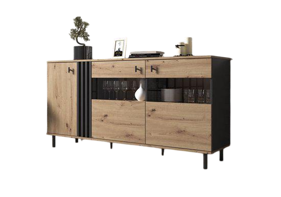 Комод MARCOS 3DSk со стеклянными вставками Дуб артизан/Антрацитовый (ART2132) Комод MARCOS 3DSk со стеклянными вставками Дуб артизан/Антрацитовый (ART2132)