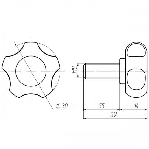 Ручка зажимная Steelfix М8х55 D30мм з болтом 40 шт. Черный (273753) - фото 2