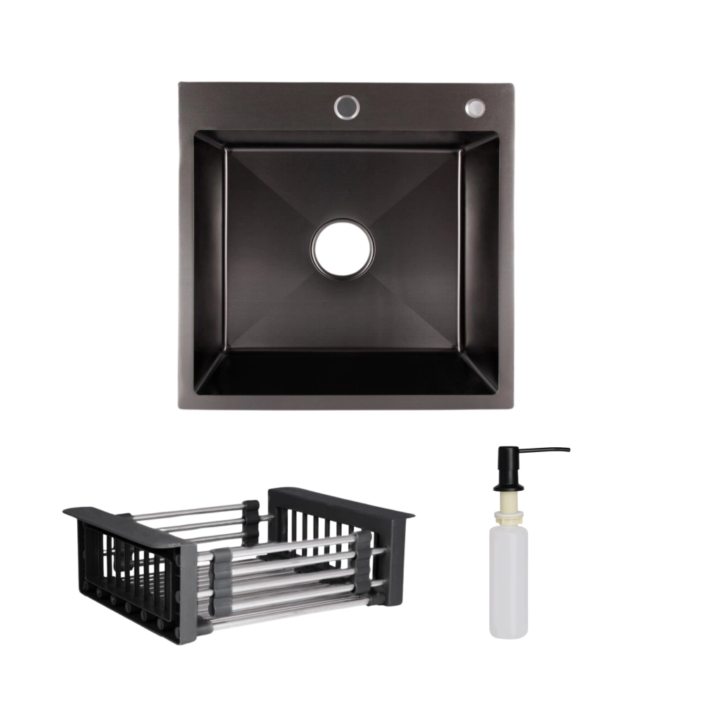Мойка для кухни интегрированная Lidz Handmade H5050B Black PVD дозатор/корзина для кухонной мойки Lidz K01B (SD00053650)