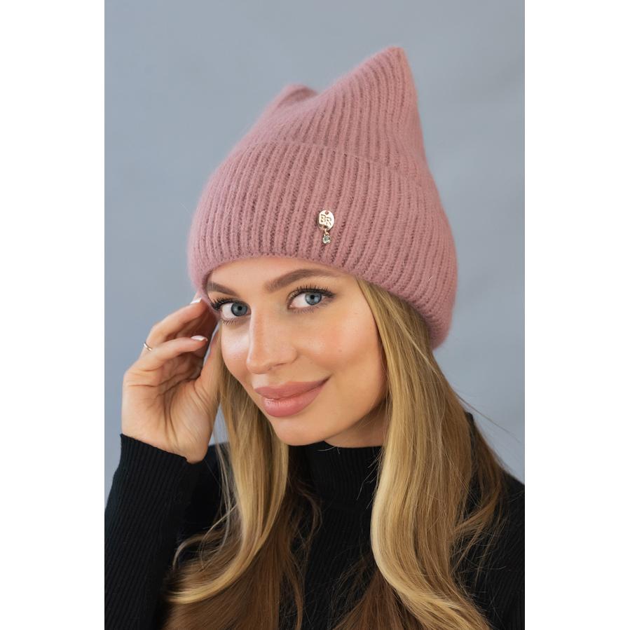 Шапка женская Braxton 5511 кошка из шерсти кролика утепленная с ушками L/р. 57-58 Темная пудра