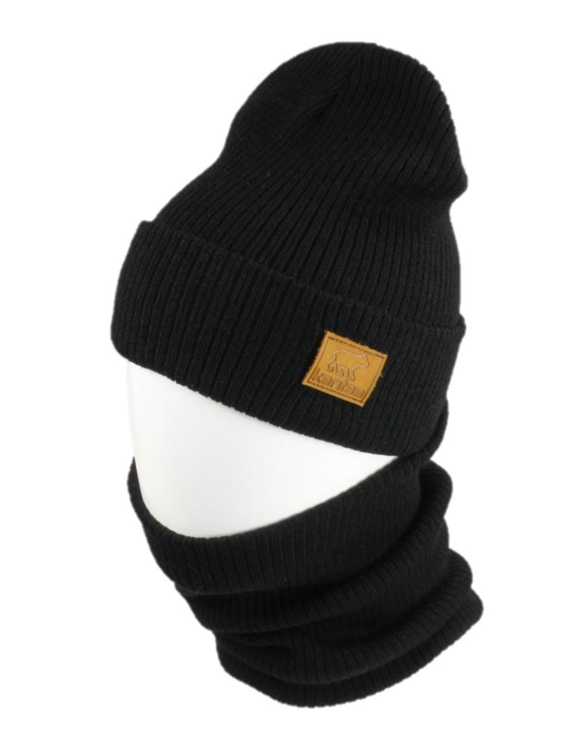 Вязаная шапка Кahta Fashion Hat с Buff снуд унисекс р. 57-58 Черный (OC-442)