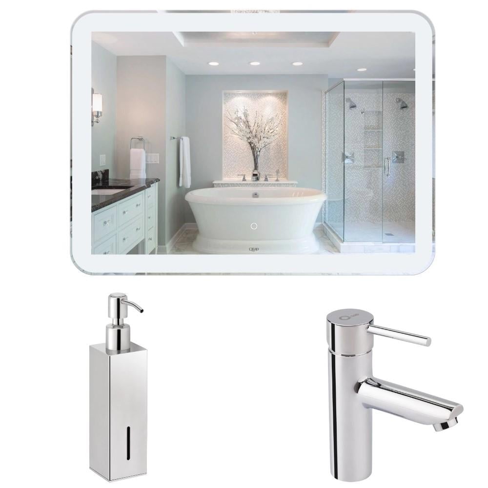 Зеркало для ванны светодиодное Q-tap Swan LED Touch switch 1000х700 мм/Смеситель для раковины/дозатор жидкого мыла