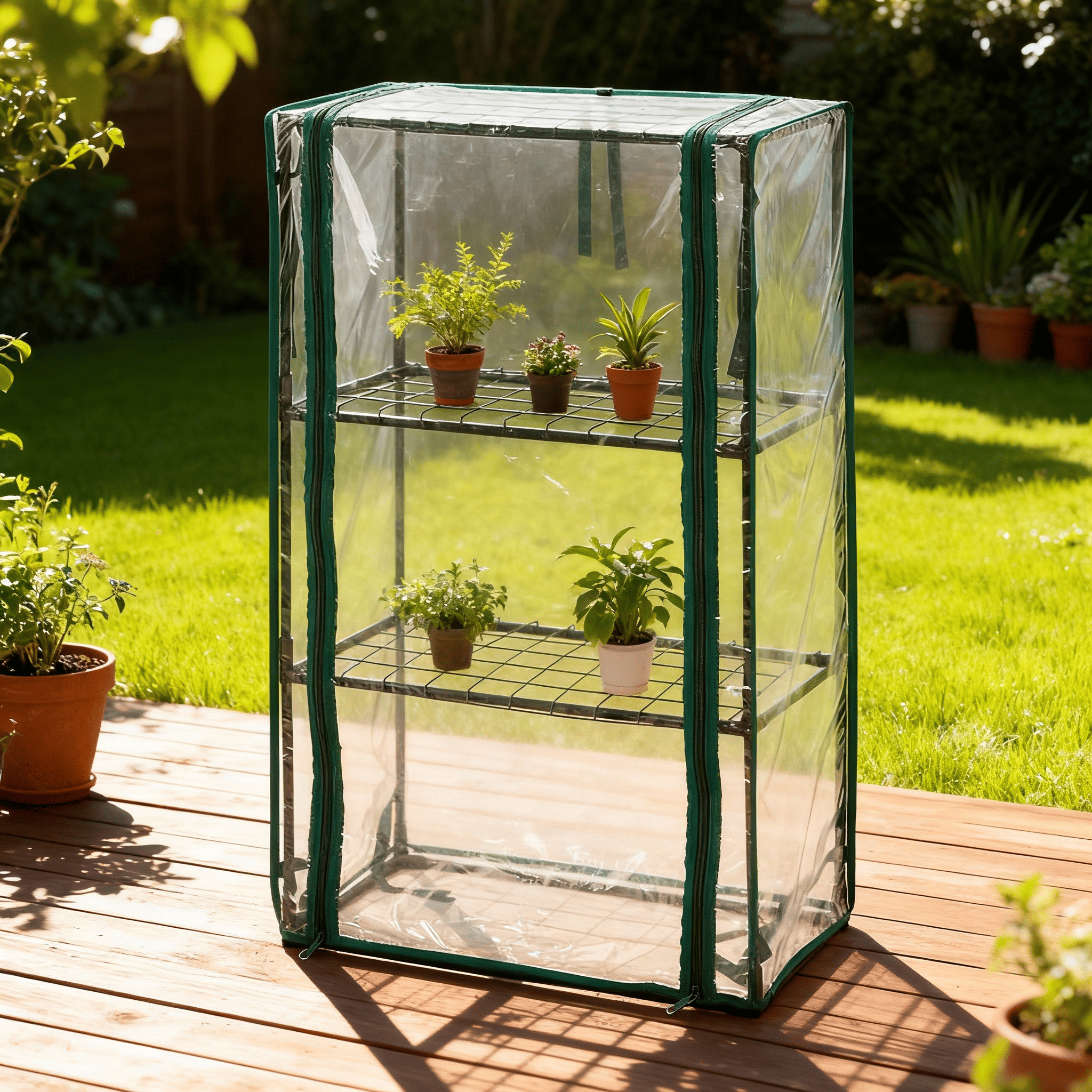 Парник складаний садовий для дому на 3 полиці Neo Tools 80х46х24 см із ПВХ плівки та металу для зелені розсади Прозорий зелений (15-910)