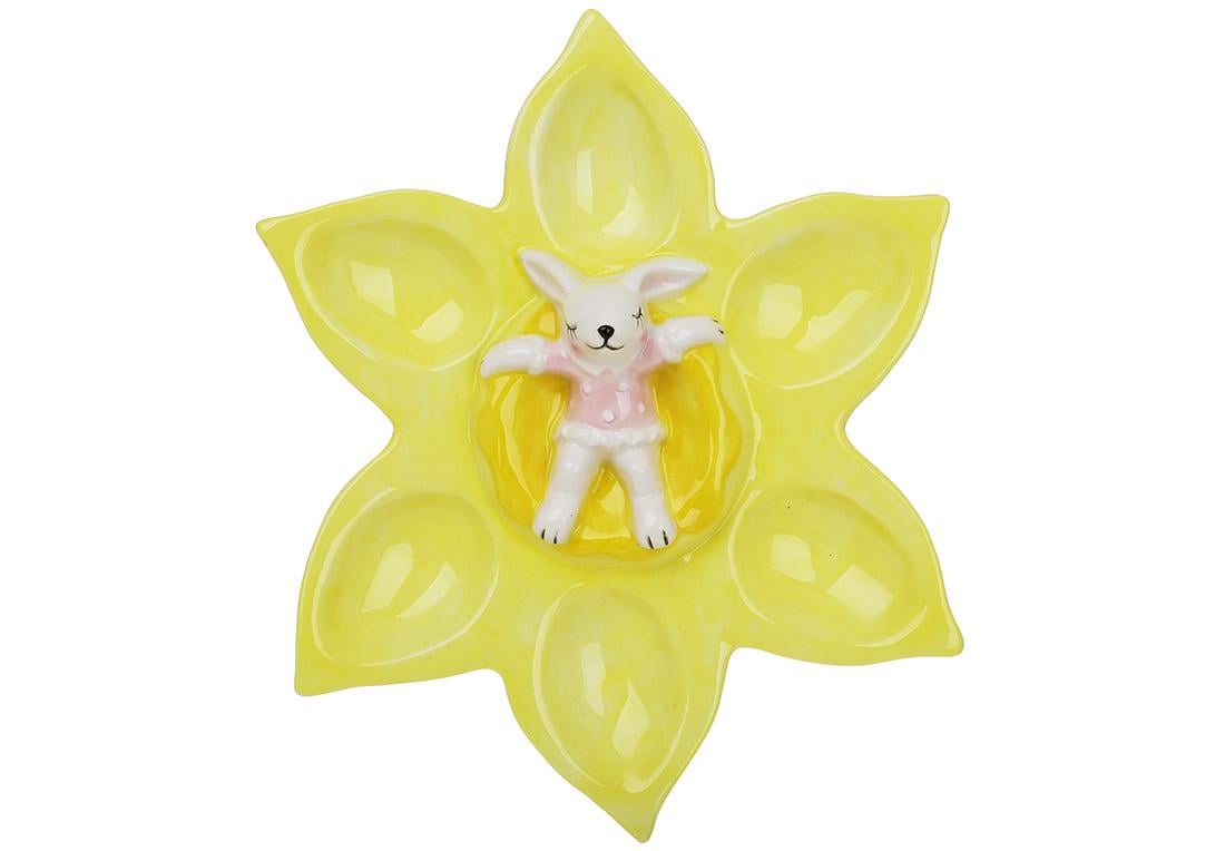 Підставка керамічна для 6 яєць Квітка із зайчиком 22,1x20,3x4,7 (834-892)
