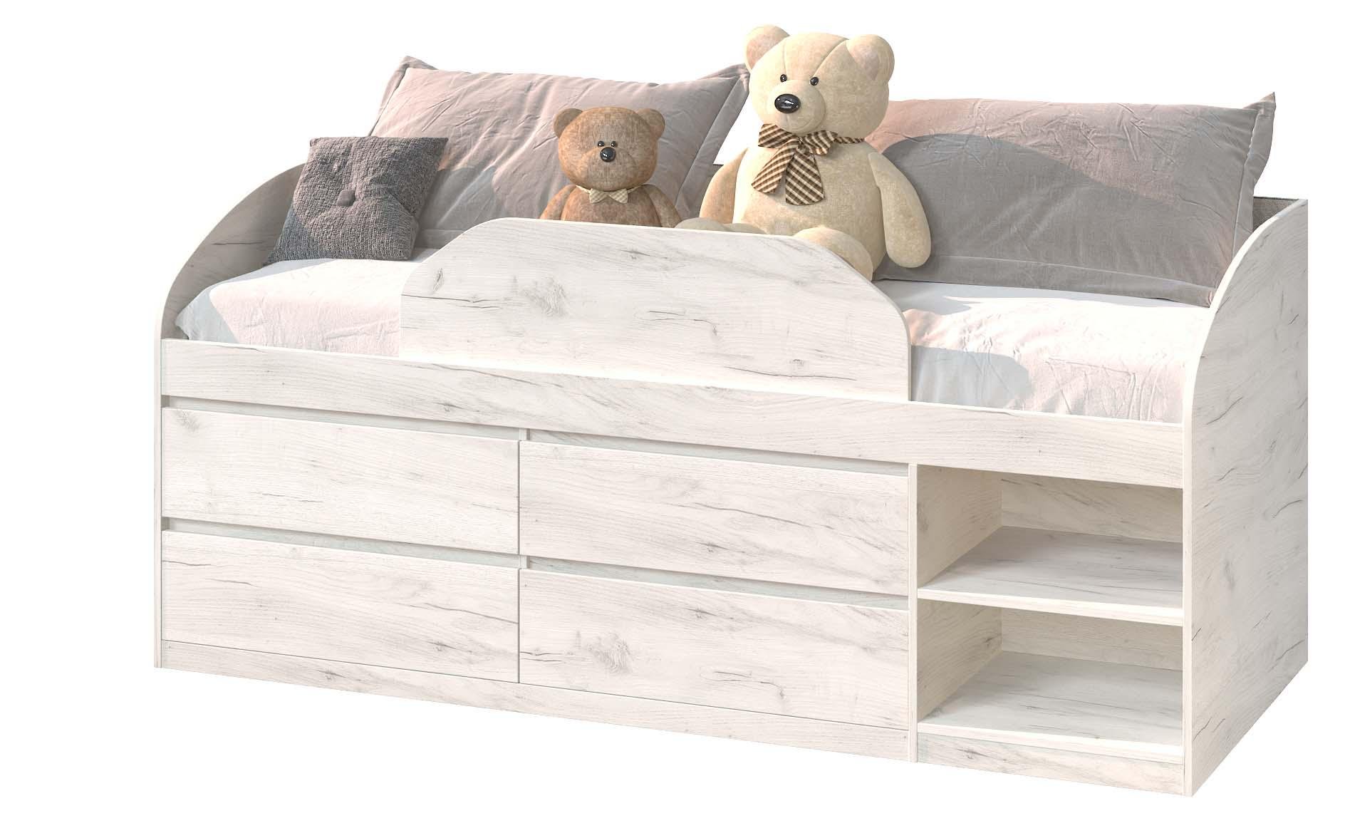 Кровать Мастер Форм Брайт левосторонняя с детским ограничителем и ящиками 835x2032x840 мм Дуб крафт белый (31187) Кровать Мастер Форм Брайт левосторонняя с детским ограничителем и ящиками 835x2032x840 мм Дуб крафт белый (31187)