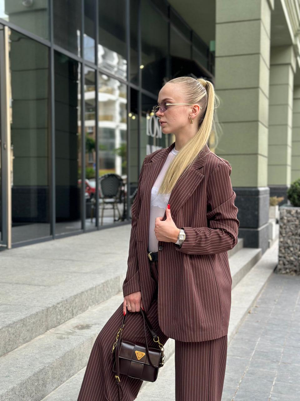 Костюм женский в полосочку пиджак/брюки S Шоколадный (2628190769) - фото 6