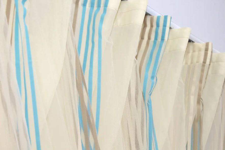 Комплект штор на кухню 330х170 см Бежевый/Голубой (101к) - фото 5 Комплект штор на кухню 330х170 см Бежевый/Голубой (101к) - фото 5