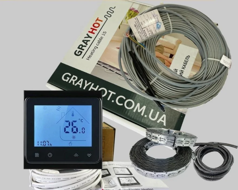 Тепла підлога GrayHоt 15 6,3-9,5 м2 1068 Вт з сенсорним Wi-Fi термостатом Чорний (51500)