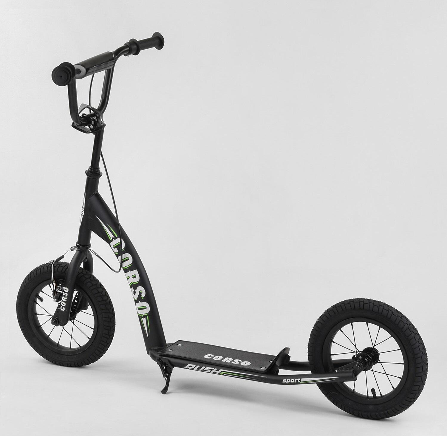 Самокат детский Corso надувные колеса 12" ручной передний тормоз Black (86792) - фото 3 Самокат детский Corso надувные колеса 12" ручной передний тормоз Black (86792) - фото 3