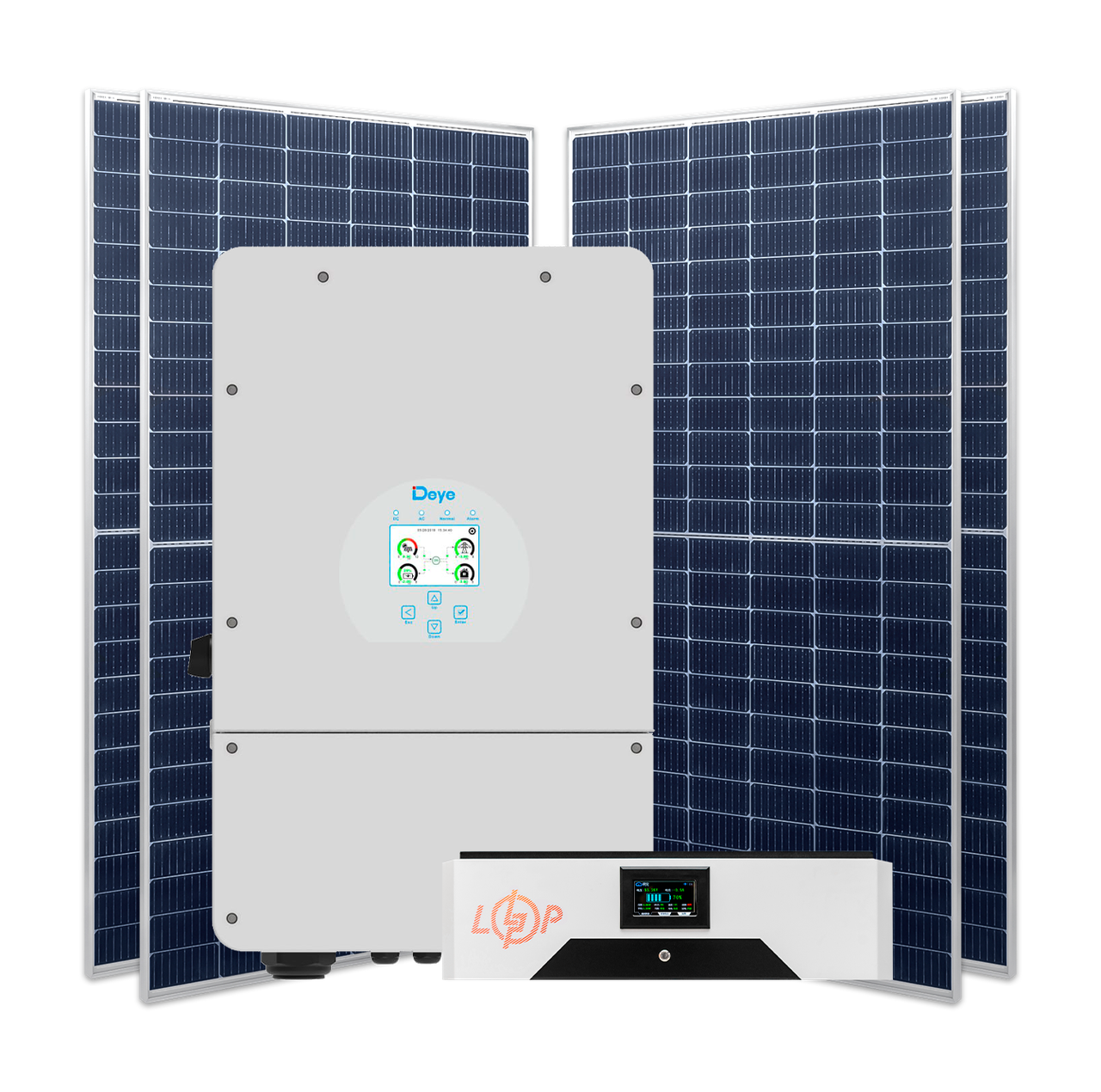 Станция гибридная 12 кВт 1ф с LiFePO4 на 15,5 кВт двухсторонние панели