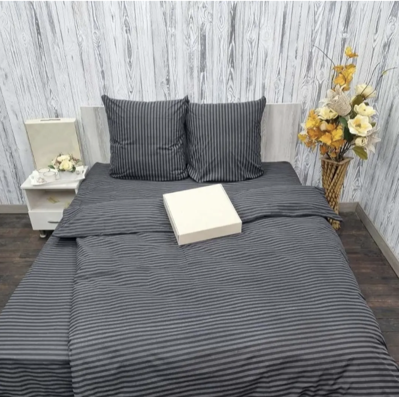 Комплект постільної білизни Gold В смужку полуторний Темно-сірий (bz274) - фото 1 Комплект постільної білизни Gold В смужку полуторний Темно-сірий (bz274) - фото 1