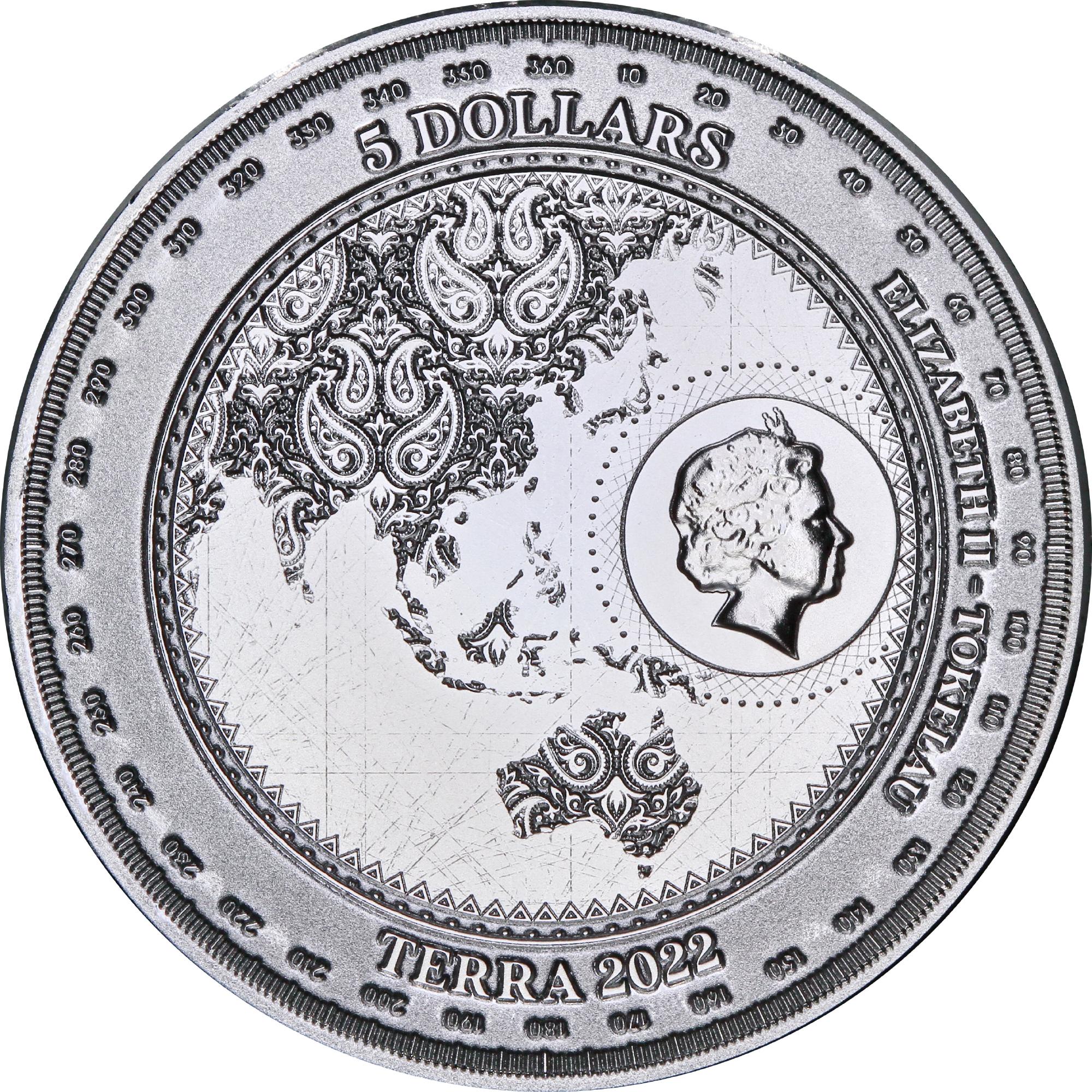 Срібна монета Терра 5 доларів 2022 Токелау 1 oz (1712) - фото 2