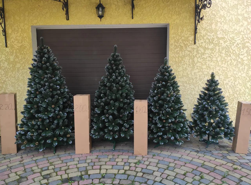 Штучна ялинка Кармен з ПВХ з шишками/перлами 2,00 м Темно-зелений/Білий/Золотий (NYT15314) - фото 10