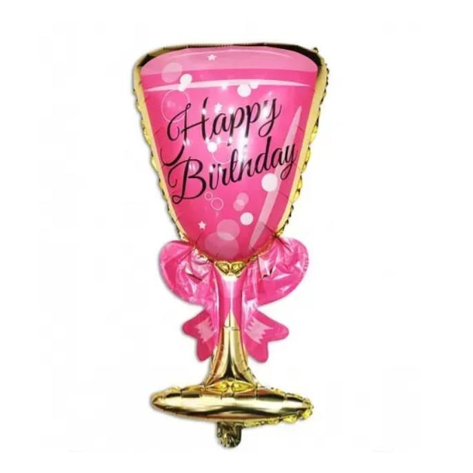 Воздушный шар фольгированный Бокал шампанского Happy Birthday 48х90 см Розовый (02526)